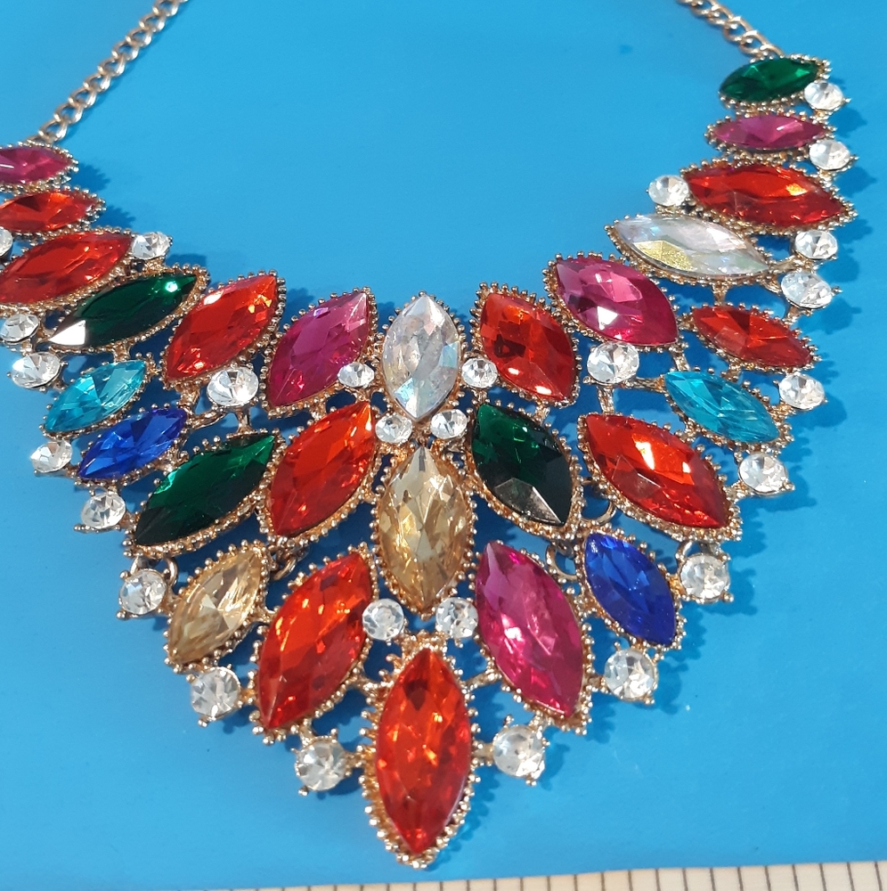 Multi-Color Rhinestone Statement Bib Necklace - image 6